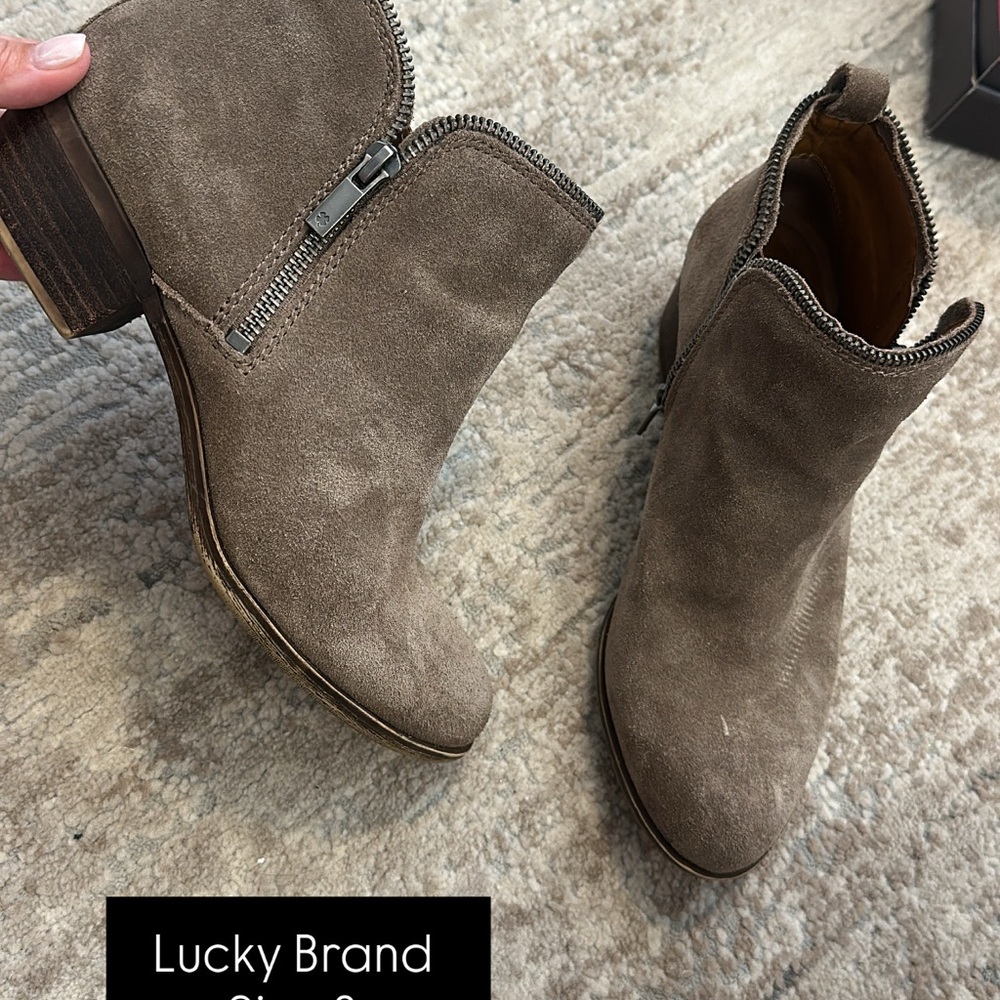 Lucky Brand Women's Taupe Suede Ankle Booties